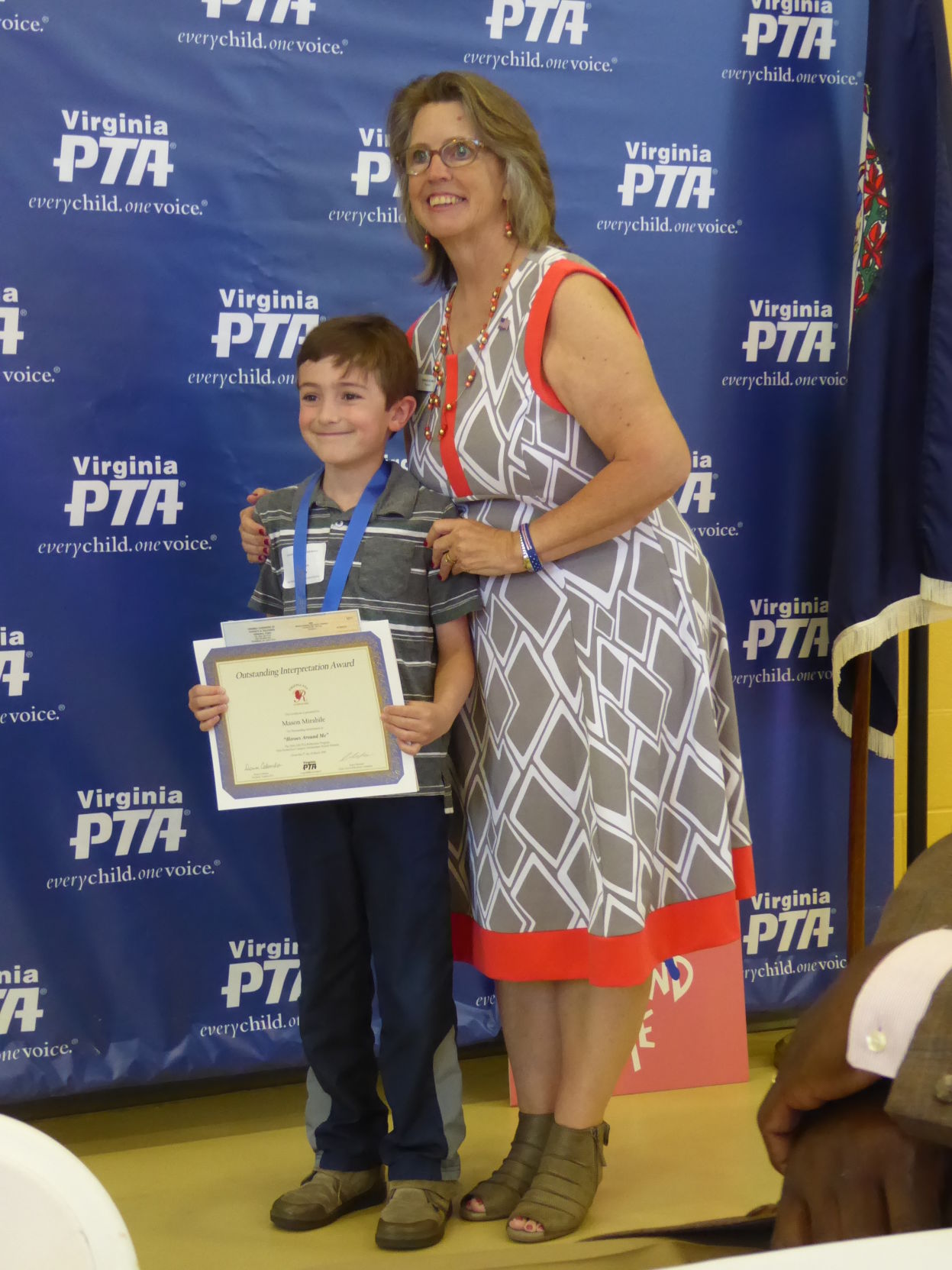 Photo#4---Mason Mirabile accepts his 1st Place Virginia state Reflections award from Virginia PTA President Donna Colombo..jpg